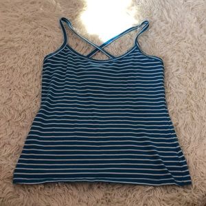 blue and white crossed back tank top